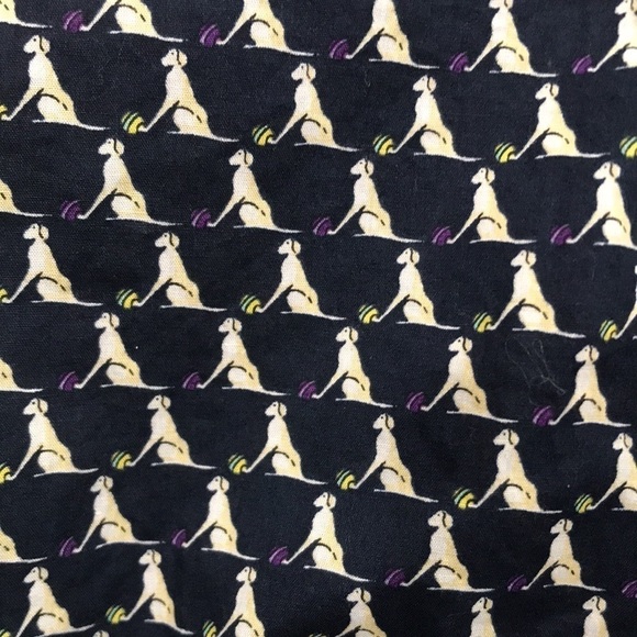 Talbots Dog & Ball Print 100% Cotton Navy Blue Long Sleeve Button Shirt size 8P - Picture 2 of 13